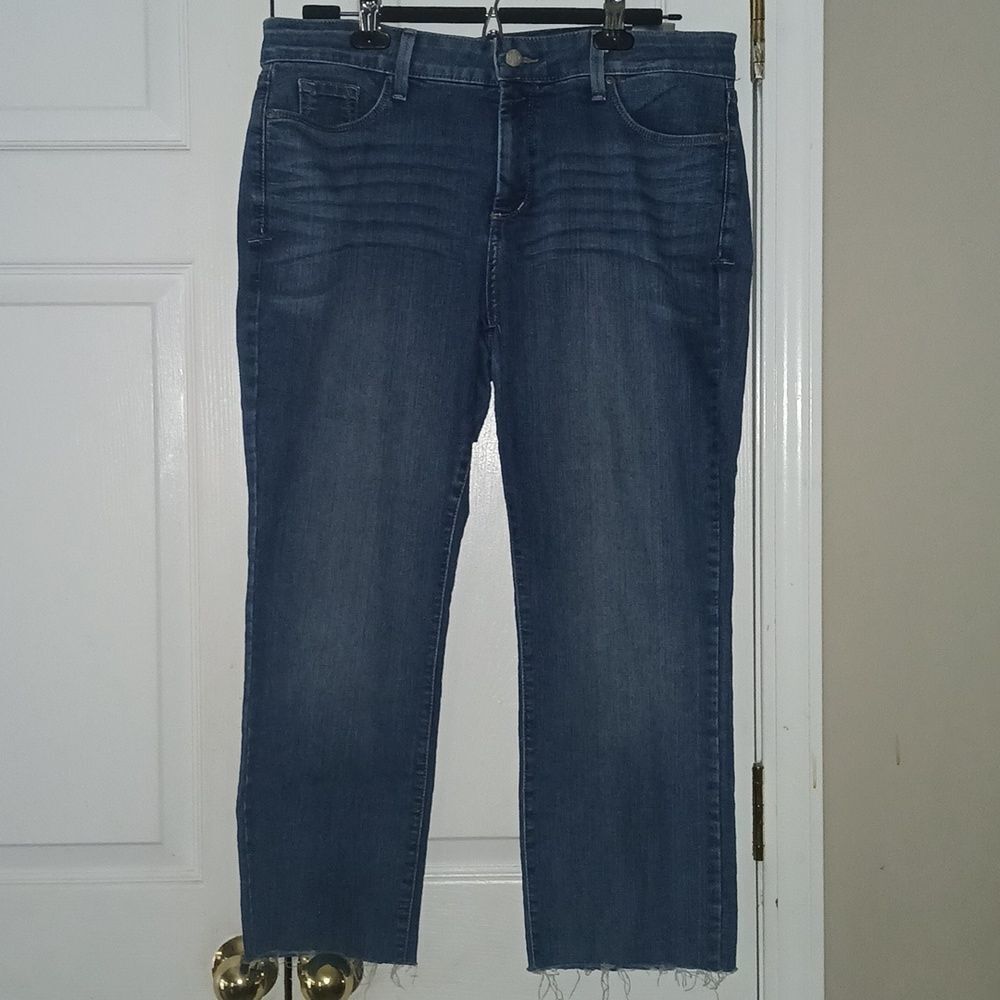 NYDJ rough hem straight cropped capris jeans Sz 14P EUC